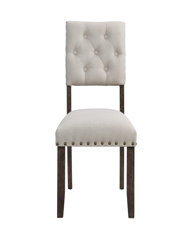 Slickblue Modern Tufted Back Upholstered Fabric Dining Chair Set of 2, Nailhead Trim Chairs, Beige