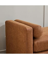 66.34" W Elegant Upholstered Bench, Daybed, Ottoman with Wood Legs & 2 Bolster Pillows for End of Bed, Bedroom, Living Room, Entryway, Brown Poly