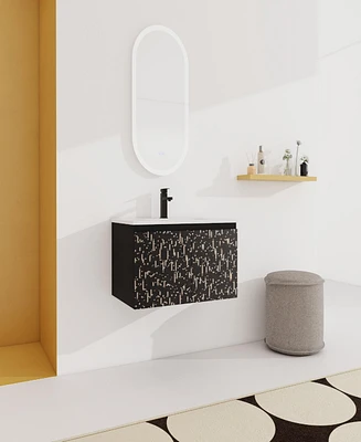 Simplie Fun 30" Floating Wall-Mounted Bathroom Vanity With Ceramics Sink & Soft-Close Cabinet Door, Kd-Package