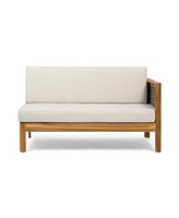 Linwood 3-Piece Wood And Pe Rattan Coversation Sectional Seating Set, Beige