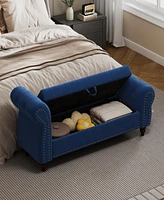 64.5" Bed Bench for Bed Room Nails Tufted Chaise of Lounge with Storage Velvet Upholstery Navy Blue