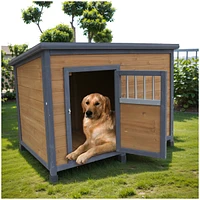 Streamdale Furniture 45" large solid wood dog house, waterproof Pvc plastic roof, breathable wooden doors