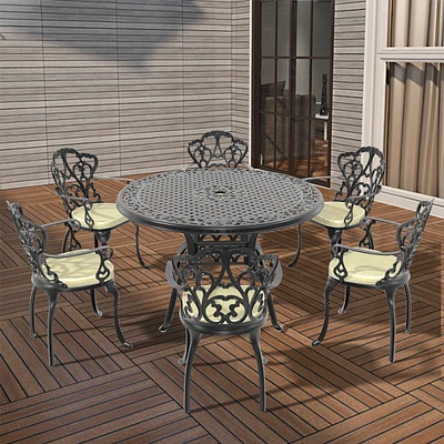 Streamdale Furniture (Cushions In Random Colors)7-Piece Set Of Cast Aluminum Patio Furniture With Cushions