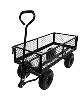 Simplie Fun 3 cu. ft. 300 lbs. Capacity Removable Sides Metal Steel Mesh Heavy Duty Utility Wagon Outdoor Garden Cart in Black