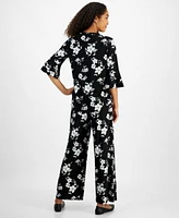 Kasper Womens V Neck Floral Flutter Sleeve Top Pull On Ankle Pants