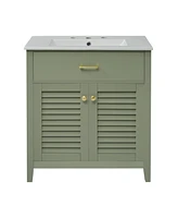 30-Inch Bathroom Vanity with Ceramic Sink Combination, Ample Storage - Features 1 Pullout and Multifunctional Shelf Dividers