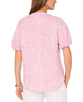 Vince Camuto Women's Printed Split-Neck Puff-Sleeve Top