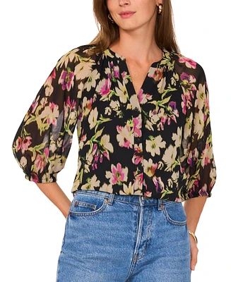 Vince Camuto Women's Floral-Print Split-Neck Top