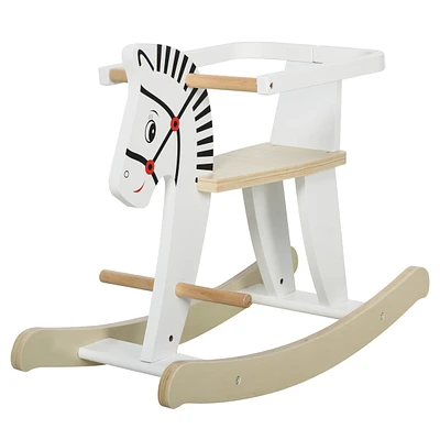 Streamdale Furniture Wooden Rocking Horse Toddler Baby Ride-on Toys for Kids 1-3 Years with Classic Design & Wood Safety Bar, White