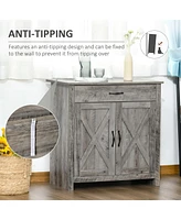 Farmhouse Sideboard Buffet Cabinet, Barn Door Style Kitchen Cabinet, 32" Accent cabinet for Kitchen, Living Room or Entryway, Gray Wash