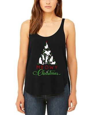 La Pop Art Women's Meowy Christmas Tree Premium Word Flowy Tank Top