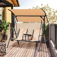 Streamdale Furniture 2-Seat Patio Swing Chair, Outdoor Canopy Swing Glider with Pivot Storage Table, Cup Holder, Adjustable Shade, Bungie Seat Suspens