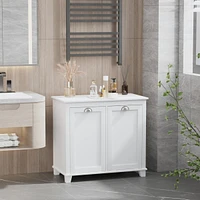 Tilt-Out Laundry Sorter Bathroom Cabinet, White
