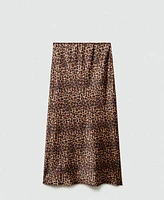 Mango Women's Leopard-Print Satin Skirt