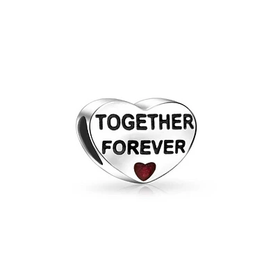 Bling Jewelry Together Forever Love Couples Red Heart Charm Bead .925 Sterling Silver