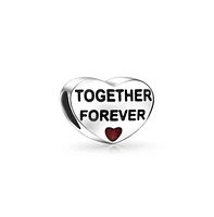 Bling Jewelry Together Forever Love Couples Red Heart Charm Bead .925 Sterling Silver