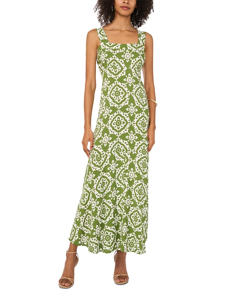 Vince Camuto Women's Printed Smocked-Back Tiered Maxi Dress