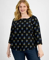 Style & Co Plus Square-Neck Floral-Print Top, Exclusively at Macy's