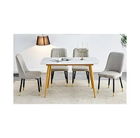 Streamdale Furniture Table and chair set.a morden table with White imitation marble patterned stone burning tabletop with golden metal legs.Paired wit