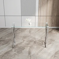 Console Table Stainless Steel Glass, Meal side table silvery Clear bs-02 s