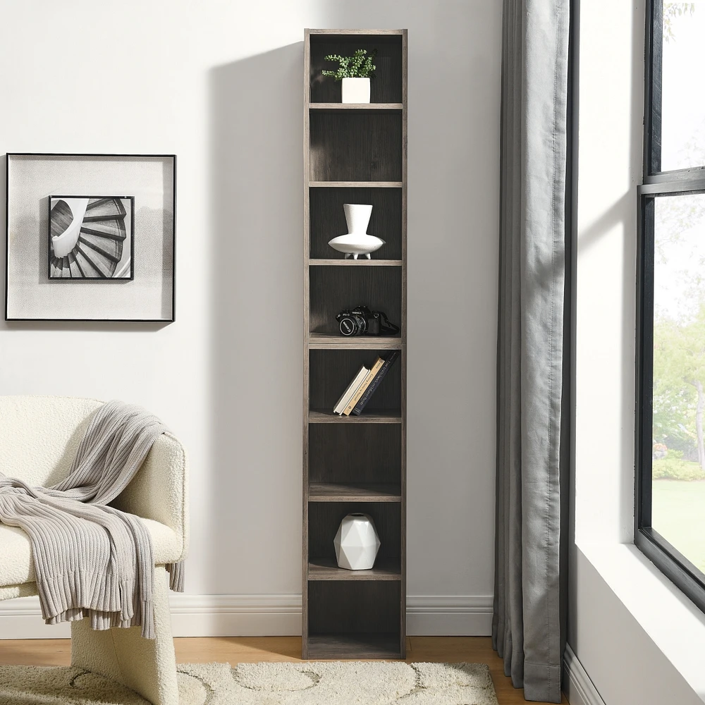 8-Tier Media Tower Rack, Cd Dvd Slim Storage Cabinet with Adjustable Shelves, Tall Narrow Bookcase Display Bookshelf for Home Office, Multi-functional