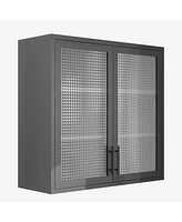Retro Style Wall Mounted Cabinet Table-Top Storage Cabinet with Hazy Glass Doors and 2 Adjustable Shelves for Bathroom Kitchen Living Room Kitchen Hal