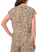 Vince Camuto Women's Animal-Print Split-Neck Short Sleeve Top