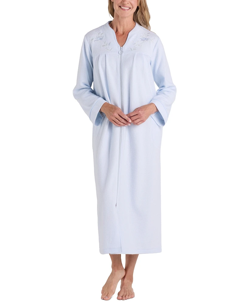 Miss Elaine Petite Embroidered Waffle-Knit Nightgown