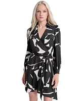 Dkny Women's Printed Tie-Waist Collared Camp Shirtdress