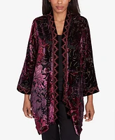 Ruby Rd. Petite Velvet Burnout Embroidered Open Front Cardigan Jacket