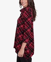 Ruby Rd. Petite Plaid Chenille Ribbed Knit Split Cowl Neck Top