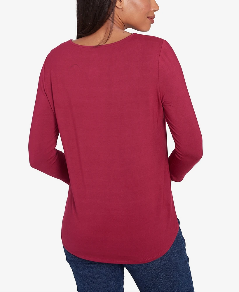 Ruby Rd. Petite Berry Chain Embellished Solid Knit Crew Neck Top