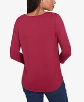 Ruby Rd. Petite Berry Chain Embellished Solid Knit Crew Neck Top