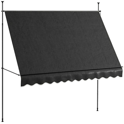 Streamdale Furniture Manual Retractable Awning, 118" Non-Screw Freestanding Patio Sun Shade Shelter with Support Pole Stand and Uv Resistant Fabric