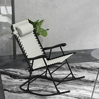 2 Piece Outdoor Rocking Chair Set, Patio Folding Lawn Rocker Set with Headrests for Yard, Patio, Deck, Backyard, Cream White