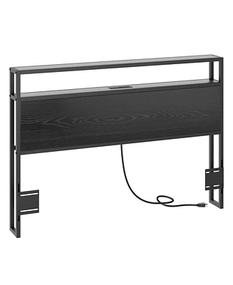 gaomon Headboard for Queen Bed with Storage, Adjustable Metal & Wood 2 Outlets, Led Lights, Usb Ports, and Storage Rack, Sturdy