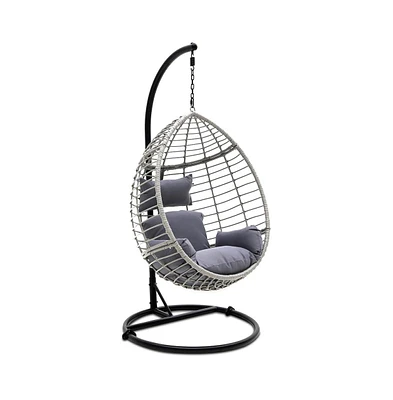 SereneLife Wicker Rattan Swing Chair with Cushions and Frame, Black