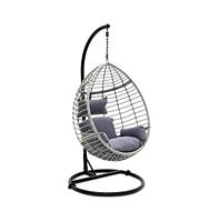 SereneLife Wicker Rattan Swing Chair with Cushions and Frame, Black