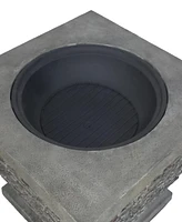32" Mgo Light-Weight Concrete Wood Burning Square Fire Pit, Grey