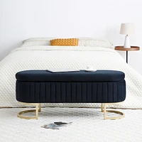Streamdale Furniture Storage Bench Bedroom Bench, Velvet Oval Upholstered End of Bed Bench with Golden Metal Legs,50" Modern Storage Ottoman Bench for
