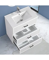 Streamdale Furniture30 Inch Bathroom Vanity with Ceramic Sink Combo Set, Modern Freestanding Bathroom Storage Cabinet with 2 Drawers, Floor Standing B
