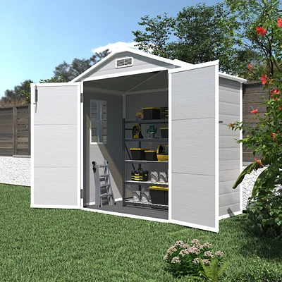 Streamdale Furniture 6' x 4.4' Resin Weather Resistant Outdoor Storage Shed with Floor for Garden, Backyard, Pool Tool, Light Grey