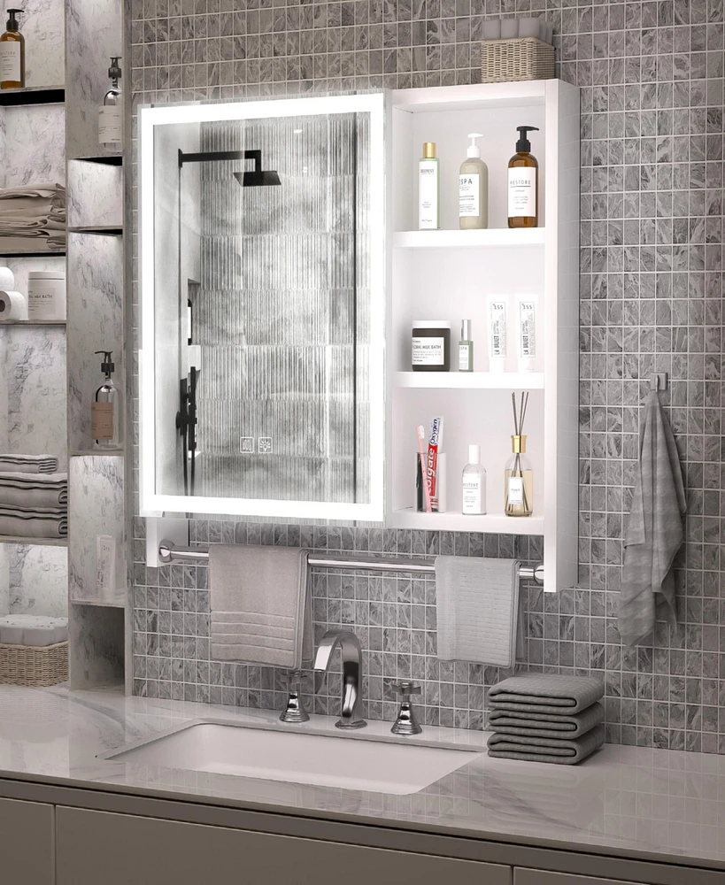 Modern 32x28inches bathroom cabinets, medicine cabinets with mirrors and Led lights, bathroom lockers with multilevel storage compartments and towel r