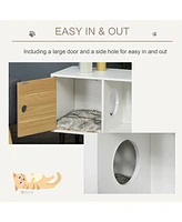 Wooden Cat House with Soft Cushion, Decorative Kitten Condo Side Table, Elevated Pet House with Storage Space