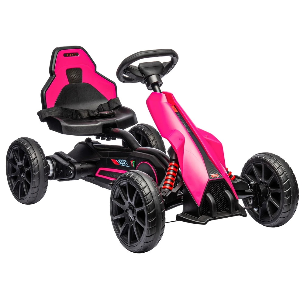 12V Electric Go Kart for Kids, Outdoor Ride-On Toy with Forward Backward Drive & Adjustable Speed, Gift for Child 3-8 Years Old, Pink