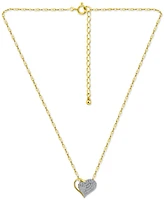 Giani Bernini Cubic Zirconia Pave Heart Pendant Necklace in Sterling Silver & 18k Gold-Plated, 16" + 2" extender, Created for Macy's