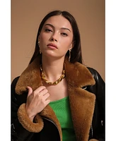 Furniq Uk Women's Leather Sheepskin Jacket, Brown, Created for Macy's