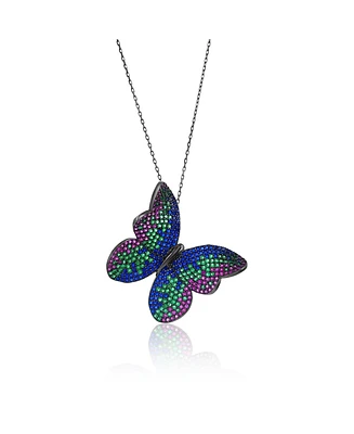 Suzy Levian New York Suzy Levian Black Sterling Silver Multi Color Cubic Zirconia Butterfly Pendant