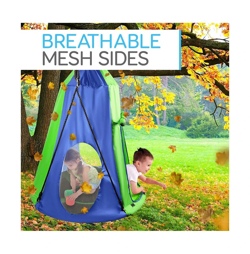 SereneLife Kids Fun Tent Rope Swing Kit with Saucer Seat and Tent, 40 Inches