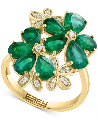 Effy Collection Diamond (1/6 ct. t.w.) & Emerald (3-3/4 ct. t.w.) Ring in 14k Yellow Gold